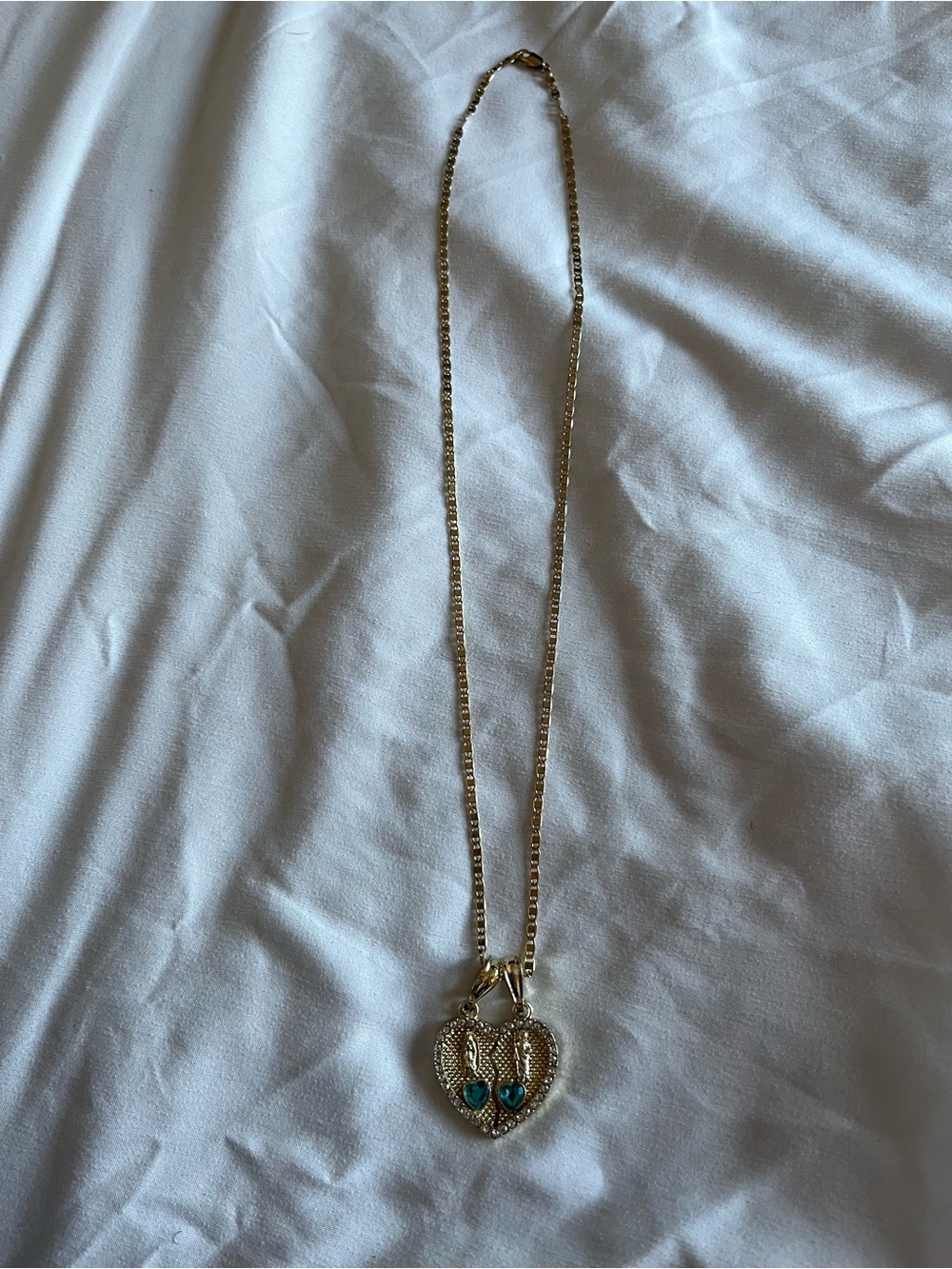 Fashion Nova Gold Heart Necklace with Turquoise Stones